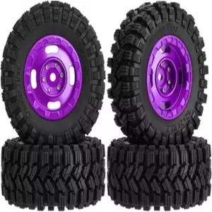 아이이호비 알루미늄 1.2 휠 및 타이어 62 1/18 1/24 축 SCX24 TRX4M FCX24 RC 크롤러 자동차 업그레이드 액세서리 (퍼플) Purple