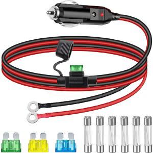 HAAMNING7 자동차 시거 라이터 케이블 어댑터 12AWG 차량용 시가렛 플러그 O O 링 단자 어댑터, LED 라이트 퓨즈 박스 포함, 인버터 에어펌프 보트용, 1m/3ft
