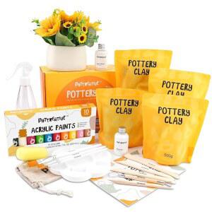 POTTREATive 에어 드라이 클레이 키트 도구 및 가이드가 포함된 도자기 스타터 초보자용 DIY 공예 데이트