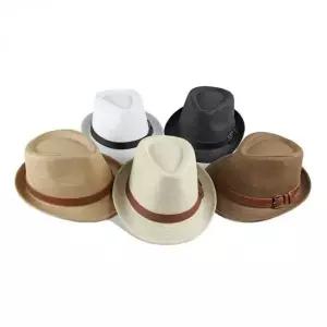 중년 남성 여름 라피아 햇 벨트 장식 신사 중절모