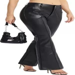 빌리고 인조 가죽 바지 여성용 부츠컷 레그 진 PU 플레어 주머니 포함 2 Black