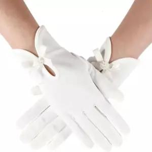 사이크추리 짧은 손목 길이의 티 파티 글러브 여성 진주 신부 새틴 화이트 정장 보우 그레이스 가운 무도회 저녁 오페라 결혼식 연회