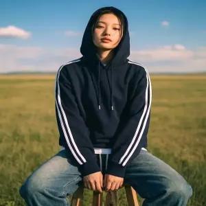 [웨닐]제드 여성 트랙 스포티 캐주얼 무지 오버핏 후드티셔츠 [WALI_6001]