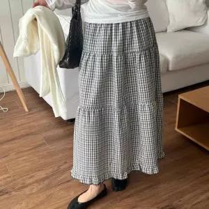 [옷자락]여자 피크닉룩 캉캉 체크치마 빅사이즈 프릴 롱스커트