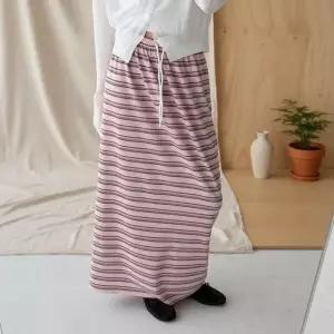 [옷자락]여성 H라인 스트라이프 와플 롱스커트 뒤트임 휘뚜루