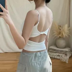 [옷자락]여성 여름 백리스 꼬임 셔링 크롭 이너캡 나시