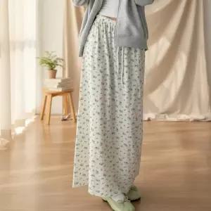 [옷자락]여성 플라워 와플 롱 H라인 스커트 뒤트임 피크닉룩