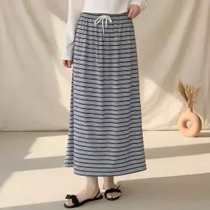[옷자락]여성 빅사이즈 스트라이프 롱끈 밴딩 스커트