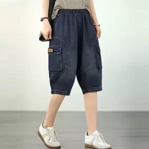 [퀸이즈][퀸이즈] [88까지]로시 밴딩 카고 데님 7부 배기팬츠