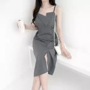 뒷지퍼 어깨끈 나시 트임 원피스 JSD_1008284