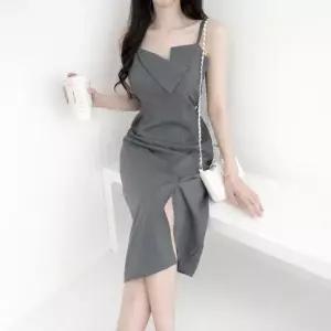 뒷지퍼 어깨끈 나시 트임 원피스 JSD_1008284