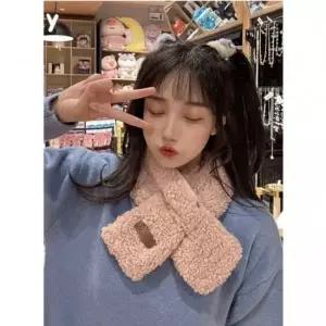 따뜻한 뽀글이 머플러 여성 가죽라벨 겨울 숏 털머플러 쁘띠목도리 스카프 털목도리