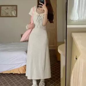 친절한탄씨 여성용 여름 바캉스 프릴 장식 레이스 카라 롱드레스 슬립롱원피스 셔츠롱원피스