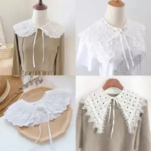 레이스 카라 넥 밍크 페이크 이어링 셔츠 골프 단추 커프스 이중 고급 선물 스카프