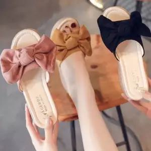 친절한탄씨 여성 여름 사무실 실내 통굽 리본 샌들 슬리퍼 7cm 사무용 통굽