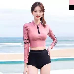 [하프클럽/]여자 크롭 래쉬가드 하이웨이스트 수영복 세트