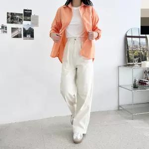 여자 하이웨스트 핀턱 세미와이드 반밴딩 면팬츠