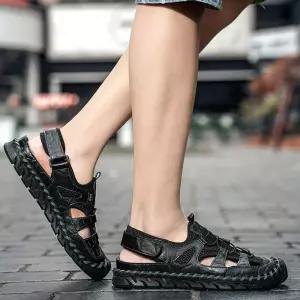 남자 여름 캐주얼 메시 샌들 비치화 가죽 쿨링 수제화 리얼 통기성 메쉬 CH2