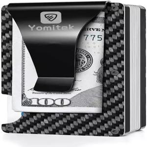 요미텍 탄소 섬유 미니멀리스트 지갑 명함 홀더 빌폴드 슬림 캐시 머니 클립 도난 방지 알루미늄 금속 신용