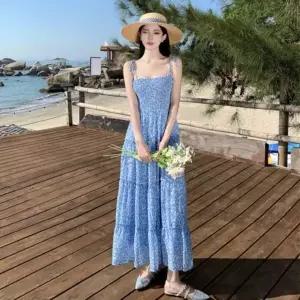 [하프클럽/]여자 여름 휴양지 데일리 플라워 스모크밴딩 쉬폰 캉캉 롱원피