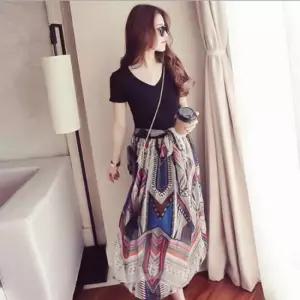 여성 여름 쉬폰 플레어 원피스 반팔 일체형 원피스