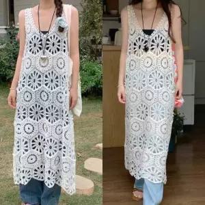 니트 롱 원피스 비치웨어 홀터넥 나시 롱 원피스