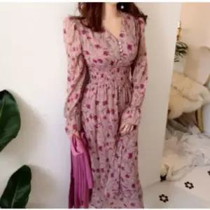 vavio a 바비올라 플라워 롱 쉬폰 원피스 여성 로맨틱 긴팔 롱 날씬 가을 쉬폰