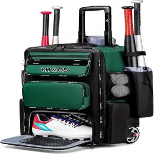 고텍 롤링 야구 가방 티볼 배트 및 장비용 펜스 후크가 달린 바퀴 소프트볼 신발 수납 공간이 있는 경량