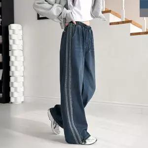 [하프클럽/]여자 와이드핏 드로우코드 고무줄 모양 청바지