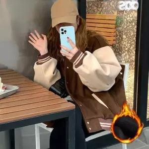 친절한탄씨 여성용 기모 안감 배색 야구 점퍼 가을 겨울 간절기 아우터 캐주얼점퍼 여성점퍼 패션점퍼