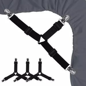 시아오모 침대 시트 홀더 스트랩 패스너 - 4개 3가지 방법 장착 코너 그립퍼 탄성 조절 클립 후크 멜빵