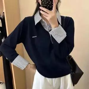 레이어드 체크셔츠 니트티 모던 캐주얼 데일리룩