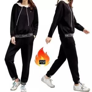 제니유 여성 기모 레터링 후드 트레이닝 상의 하의 셋업 세트 (42241899A)