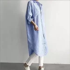 여자 세로스트라이프 롱셔츠 원피스 남방 체형커버