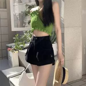 여성 하계 청 청반바지 청바지 빅사이즈 하이웨스트 롤업 A라인 와이드 MF2