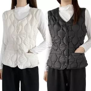 몽글몽글 여성 브이넥 허리텐션 경량 패딩 조끼 베스트 (21830663A)
