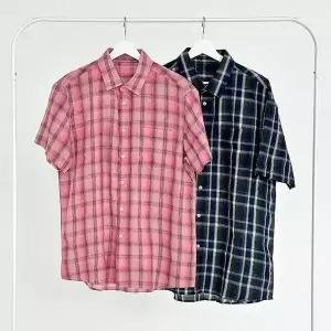 여름 시원한 남자 루즈핏 반팔셔츠 린넨 여자 2색 체크남방