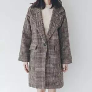 코트형자켓 루즈핏 체크패턴 모직 자켓 아우터 코트st 원버튼