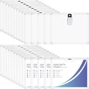 이스티 100개 클리어 네임 배지 홀더 클립 ID 태그 포함 PVC 방수 수평 교사 사무실 직원용 2.25 x 3.5