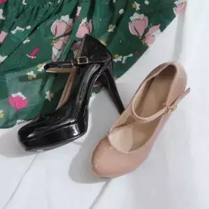여성 메리제인 가보시 하이힐 에나멜 둥근코 여성구두