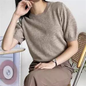 여성 니트 퍼프 캐시미어 라운드 반팔 크롭 티셔츠