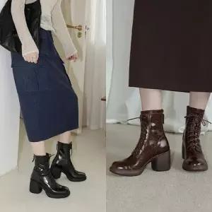 여친 워커힐 가죽 라운드 앵클 통굽 부츠 빅사이즈 플랩 워커 CH5