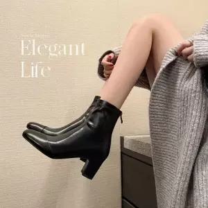 여사친 워커 살구색 부츠 앵클 슬림 통굽 빅사이즈 힐 스판 워커힐 양말 CH5