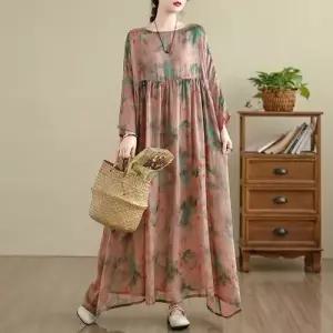 원피스 여친 면 롱스커트 앤티크 프린트 디지털 조추 린넨 운금사 OP3