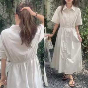 여성 카라 밴딩 플레어 셔츠 원피스