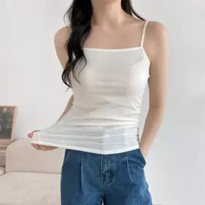 [시즌오프]심플 이너 민소매 화이트 면100 언발 끈나시_5