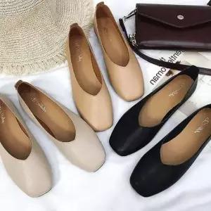 발레슈즈 여성 플랫 사각코 베이직 단화 슈즈 여성 사각코