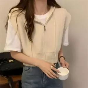 여성 후드 니트 반집업 조끼 레이어드 베스트 3컬러