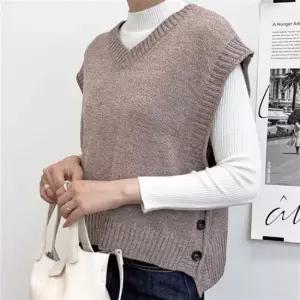 여자 브이넥 조끼 옆트임 셔츠 블라우스 베스트