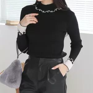 [시즌오프]진주 목폴라 슬림핏 레이어드 긴팔티 골지 니트_5